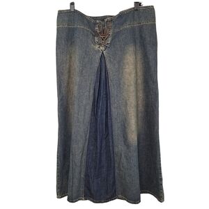 Vintage Western Z Cavaricci Two Tone Rustic Wash 100% Cotton Denim Midi Skirt 14